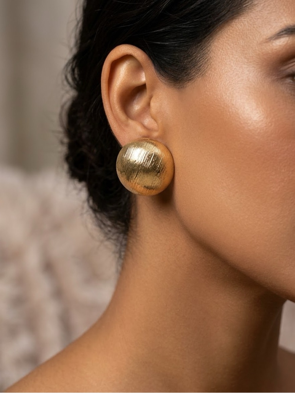 Statement Oversized Gold Textured Half Ball Dome Stud Earrings